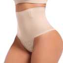 Niceuare Tummy Control Thong Shapewear for Women Seamless Mid Waisted Body Shaper Panties Lace Underwear Girdle Thong Nude Large