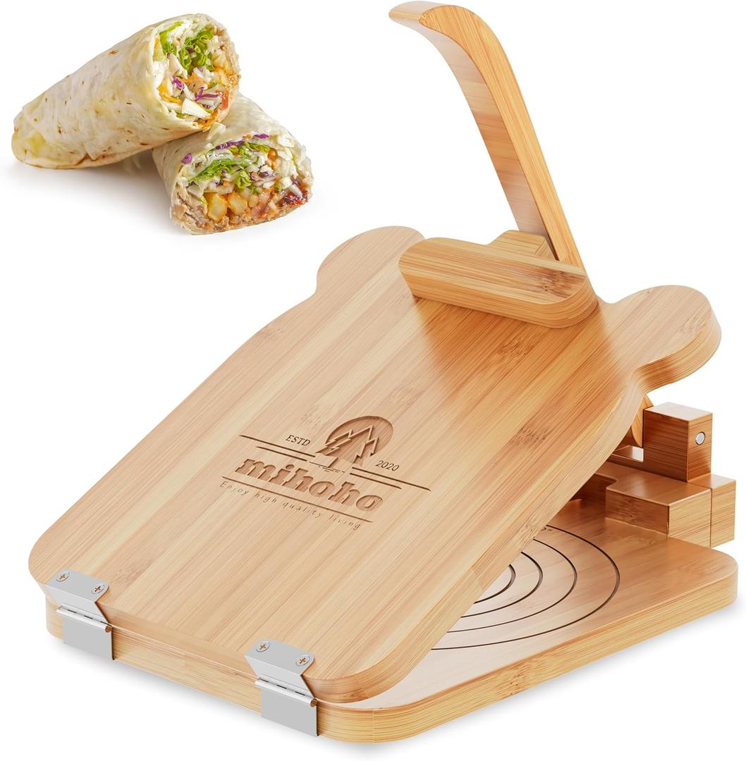 Tortilla Press 10 Inch Bamboo Tortilla Maker, Mexican Tortillera Presser Homemade Flour Tortilla Press for Mexican Tortillas Roti Burrito, Taco Pataconera (Beech)