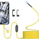DEPSTECH Endoscope Camera with Lights, 7mm Slim Probe Borescope Inspection Camera with Bluart 3.0 Tech, 16.4ft Semi-Rigid Cable, IP67 Waterproof Snake Camera for IOS 12.0+ Device,Gadget for Men-Yellow