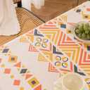 Waterproof Bohemian Tablecloth, 8 Foot Rectangle Fabric Orange Colorful Table Cloth with Soft Cotton Tassels, Farmhouse Vintage Dining Table Cover for Indoor Outdoor Use