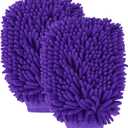wuyaoyao 2PCS Car Wash Mitt, 10.14"7.12" Chenille Microfiber Car Wash Mitts, Scratch-Free & Lint-Free, Absorbent Double Sided Clean Glove for Cars Cleaning, Auto Cleaning Supplies (Dark Purple)