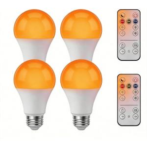 Amber Sleep Light Bulbs with Remote Control 800LM 9W (60W Equivalent),Blue Light Blocking,Dimmable,1800K-6500K,E26,Warm and Reading Light Bulb for Home Decor,4Bulb&2Remote Control