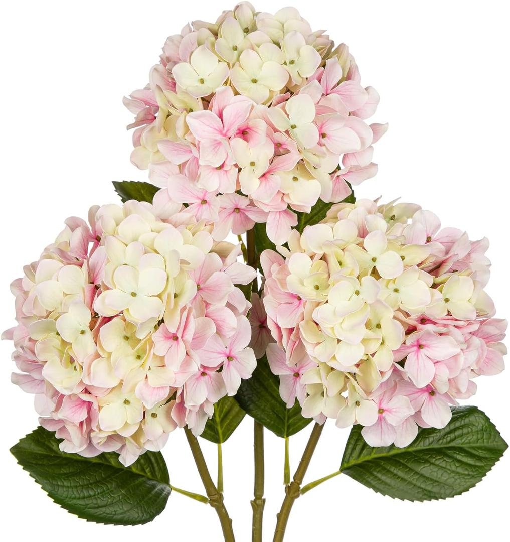 DILATATA Pink Fake Hydrangeas Real Touch Hydrangea Flowers 26" Large Artificial Hydrangea Flowers Silk Hydrangea for Wedding Bouquet, Home, Party, Store, 3pcs