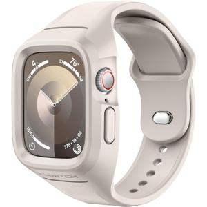 SURITCH Sport Band for Apple Watch Ultra 3/2/1 49mm & iWatch Series 9/8/7/6/5/4/SE3/SE2/SE 45mm 44mm 41mm 40mm, Soft Silicone Shockproof Rugged Protective Strap with Case for Women Men (Starlight)