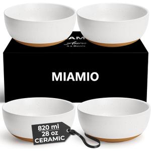 MIAMIO  Set of 4, 28 Ounce Ceramic Soup Bowls/Cereal Bowl Set for Salad, Oatmeal, Fruit, Rice  Dishwasher & Microwave Safe  Aura Collection (Creamy Cocoa, Bowls (4x))