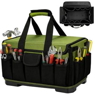 18-Inch Heavy Duty Tool Bag, 45-Pocket Large Capacity Tool Organizer with Hard Base & Waterproof Pocket, Tear-Resistant Electrician Tool Tote for HVAC, Mechanic, Carpenter
