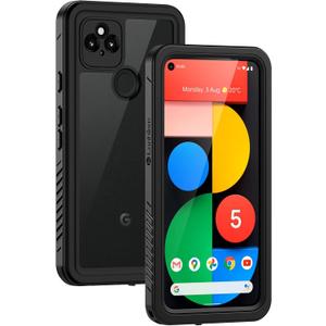 Lanhiem for Google Pixel 5 Case, IP68 Waterproof Dustproof with Built-in Screen Protector, Heavy Duty Full Body Protective Phone Case for Pixel 5, Black/Clear