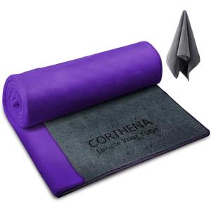 Yoga Mat Towel with Hand Towel, Extra Thick (600GSM) Soft Hot Yoga Towel, Non-Slip and Sweat Absorbent for Hot Yoga, Bikram, Pilates, and Fitness, 72" x 27.5", Dual-Color, Grey/Purple
