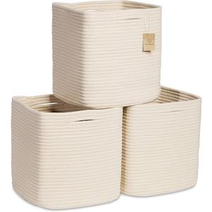 NaturalCozy Storage Cubes 11 Inch Cotton Rope Woven Baskets for Organizing, 3-Pack | Cube Storage Bin | Square Storage Baskets for Shelves Organizer, Classroom, Kids Toy Bins, Closet, Baby Nursery