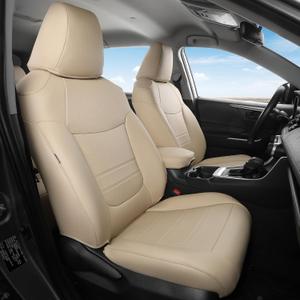 FREESOO Custom Fit RAV4 Seat Covers for Toyota RAV 4 2025-2019 Hybrid LE XLE Premium Limited, Faux Leather, 4‑Layer Waterproof, F/R Headrest, Airbag Deployment Compatible, Durable, Beige Full Set