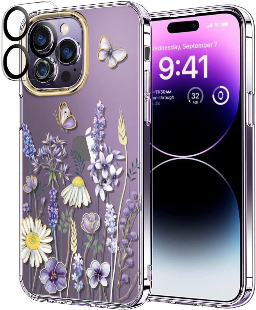 luolnh Compatible with iPhone 14 Pro Max Case with Flowers,for Girly Women,Shockproof Clear Floral Pattern Hard Back Cover for iPhone 14 Pro Max 6.7 inch 2022(Blue Purple wildflower) luolnh Compatible with iPhone 14 Pro Max Case with Flowers,for Girly Women,Shockproof Clear Floral Pattern Hard Back Cover for iPhone 14 Pro Max 6.7 inch 2022(Blue Purple wildflower)