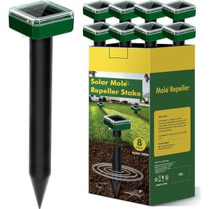 Pack of 4 Green, Solar Powered Mole Repellent for Lawns Gopher Groundhog Repeller Deterrent Stakes for Outdoor Vole Armadillo No Killer No Trap Hurt