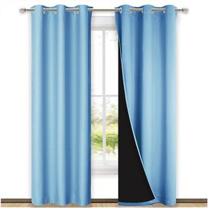 NICETOWN White 100% Blackout Lined Curtains, 2 Thick Layers Completely Blackout Window Treatment Thermal Insulated Drapes for Kitchen/Bedroom (1 Pair, 70 inches Width x 63 inches Length Each Panel) Blue