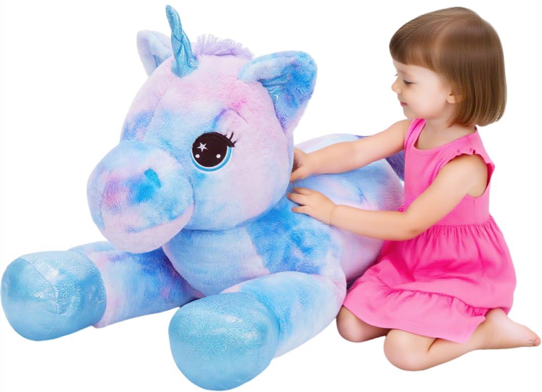 Tezituor 32in Giant Unicorn Plush Toys,Cute Rainbow Stuffed Animals,Birthday Decorations for Girls,Boys,Girlfriend,Big Unicorns Gifts for Children,Purple Blue