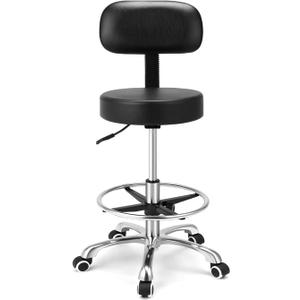 Kaleurrier Rolling Swivel Adjustable Heavy Duty Drafting Stool Chair for Salon Medical Kitchen Lab Clinic Dental Office and Home uses,with Wheels and Back Support (Black with Footrest)