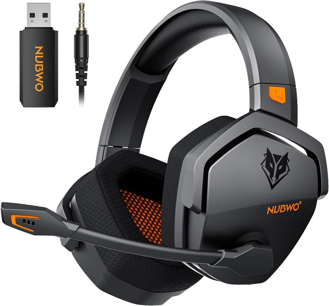 NUBWO Wireless Gaming Headset with Mic for Ps5 Ps4 PC, Zero Interference, 100-Hour Battery All-Day Play, 23ms Sync for Fortnite & Call of Duty/FPS Gamers, Triple Mode All Devices Compatible - Orange