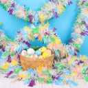 33FT Easter Tinsel Garland, White Metallic Hanging Twisted Garlands with Colorful Bunny Confetti Spring Hanging Garland for Bunny Party Supply Wreath Tree Indoor Outdoor Decor