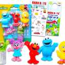 Sesame Street Mini Figures 5 Pack - Toy Bundle with 5 Cupcake Topper Figurines Including Elmo, Big Bird, Cookie Monster, More Plus Stickers | Sesame Street Party Supplies for Kids