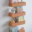 Nursery Book Shelves Set of 4, Metal & Plastic Artificial Rattan Scalloped Book Shelf 15.8", Cute Floating Bookshelf for Kids Bedroom Farmhouse Decor