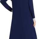 NACHILA Women's Nightgowns-Viscose Made from Bamboo, Long Sleeve Nightshirt Full Length Sleepshirt Soft Sleepwear with Pocket (Blue, M)