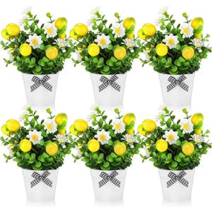 Nitial 6 Pcs Lemon Centerpiece for Tables 7.75 Inch Artificial Lemon Kitchen Decorations Mini Fake Fruit Potted Plant Spring Summer Farmhouse Decor for Indoor Outdoor Living Room Home