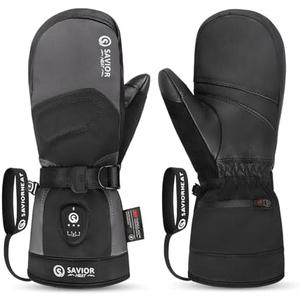 SAVIOR HEAT 3.0 Upgraded Heated Mittens for Women,7.4V 3000mAh Battery Ski Gloves,Fast Charging&Bluetooth-Controlled Electric Waterproof Touchscreen for Skiing Snowboarding Small