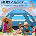 WhiteFang Beach Tent Anti-UV Portable Sun Shade Shelter for 3 Person, Extendable Floor with 3 Ventilating Mesh Windows Plus Carrying Bag, Stakes and Guy Lines (Blue)