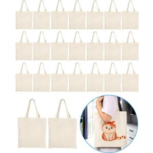 Lzerking Canvas Tote Bag Bulk 24 Pack 14x15 Inches Sublimation Tote Bags, 10oz Lightweight Medium Reusable Grocery Shopping Cloth Bags for Heat Transfer Vinyl