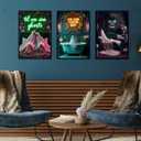 3Pcs Halloween Neon Bathroom Wall Art Tropical Ghost Dying To Relax Painting Picture Wall Decor Fashion Funny Gothic Ghost Toaster Poster Print Artwork For Apartment Living Bedroom Home Decoration (16L" x 12W")