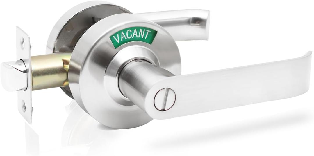Bathroom Privacy Indicator Handle Lock, Vacant Occupied Bathroom Lock Suitable for doors 1-1/4 to 2-1/5 thick with Large Indicator for Men Women Restroom In-use or Vacant, Occupied Sign for Bathroom