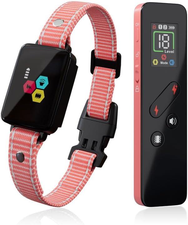 Cat Training Collar Cat Bark Collar with Remote Electric Cats Shock Collar 3300FT IP67 Waterproof 3 Training Modes Beep Vibration Shock Mode Top Meowing Effective for Bad Behavior Rose Pink