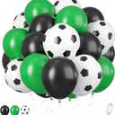 Football Balloons, 12 Inch Green Black White Latex Soccer Printed Balloons With Ribbons for Boys Football Party Sports Anniversary Baby Shower Decorations