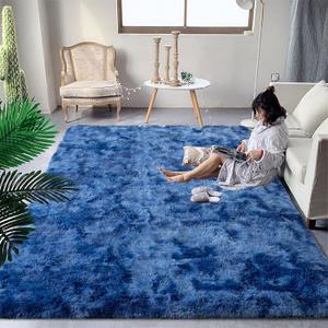 DweIke Fluffy Navy Blue Shag Rugs for Bedroom Living Room, 6x9 Large Soft Plush Tie-Dyed Dark Blue Girls Boys Kids Rug, Non-Slip and Machine Washable Carpet for Dorm Nursery Classroom Decor