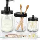 Jenseits Mason Jar Bathroom Accessories Set, 4PCS Farmhouse Bathroom Organizer Essentials of Soap Dispenser, Toothbrush Holder, Mason Jars(Qtip Holders), Soap Dish, Rustic Home/Country Decor Black