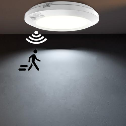 APCENS Battery Operated Motion Sensor Light Indoor, 6.3", 210LM, 6000K Cool White, Stick-on or Screw Mount for Ceiling/Wall, for Closet, Pantry, Shed, Cabinet, Stairwell, Hallway, 1-Pack