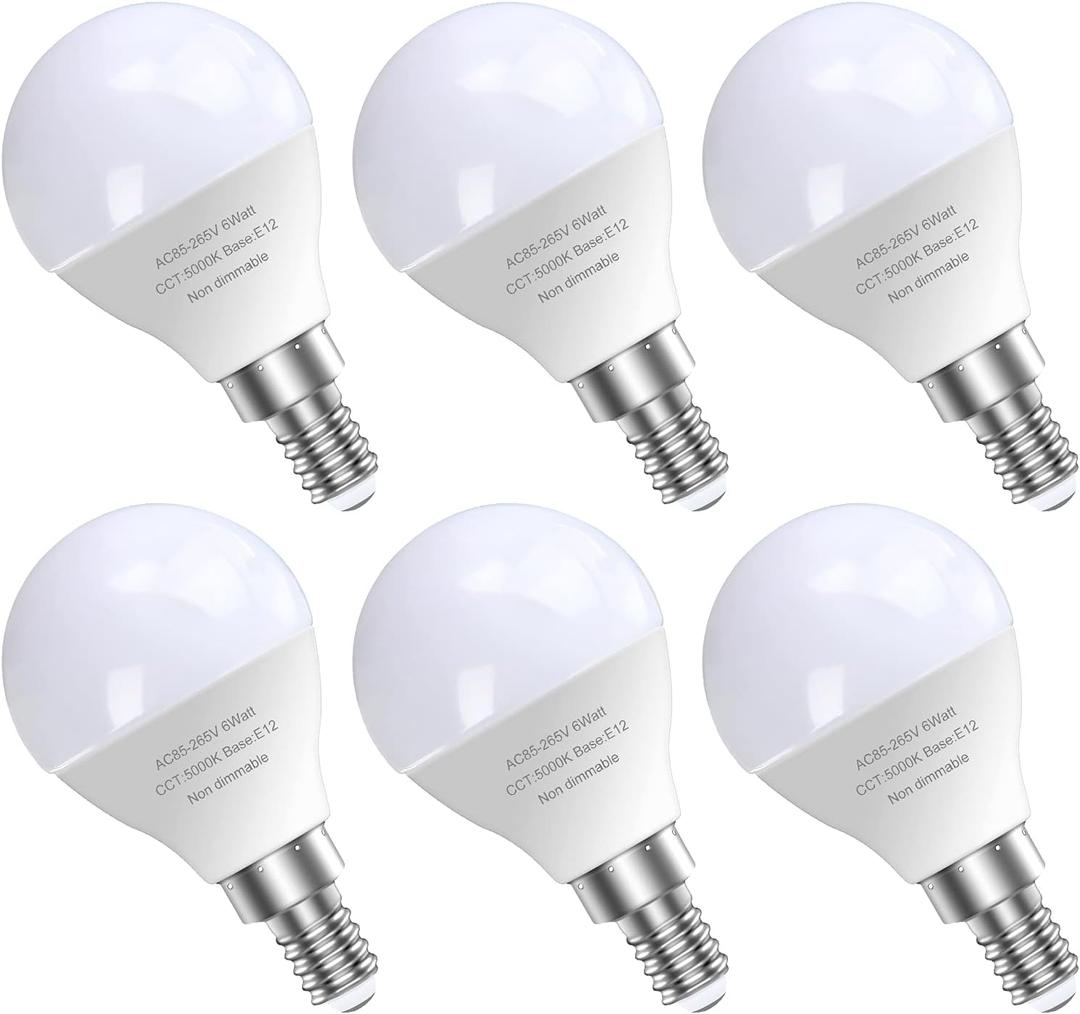 GOSCHE 6 Pack Bright Ceiling Fan Light Bulbs, 60 Watt Equivalent, E12 Led Bulb, A15 Shape Candelabra Base Chandelier Light Bulb, 120V Small Bulb, Non-Dimmable, Daylight 5000K, 6 Pcs