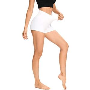 LXNMGO Women's 2"/7" High Waist Yoga Shorts Tummy Control Workout Running Biker Volleyball Shorts for Women with Side Pockets, Size XXL, White
