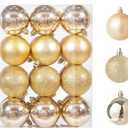 24ct Mini Christmas Balls Ornaments for Xmas Christmas Tree - Small Shatterproof Decor Hanging Ball for Holiday Wedding Party Decoration 1.18 Inch/30mm, Gold