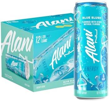 Alani Nu BLUE SLUSH, Sugar Free, Low Calorie Energy Drinks, 200mg Caffeine, Biotin, B Vitamins, Zero Sugar, 10 Calories, 12 Fl Oz Cans, 12 Pack, Best By 12 19 2025