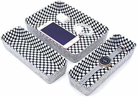 Welaxy Desk Drawer Organizers Modern Pattern Home Office Storage Bins Sturdy Sharrow small bin cozy Cabby organize box 3-Piece Gifts Idea (Polka Dot)