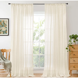 BGment Beige Linen Curtains 84 Inch Length for Living Room - Cream Semi Sheer Drapes Light Filtering with Rod Pocket for Bedroom Dining Country Lightweight, 2 Panels, Each Panel 52 Inch Wide