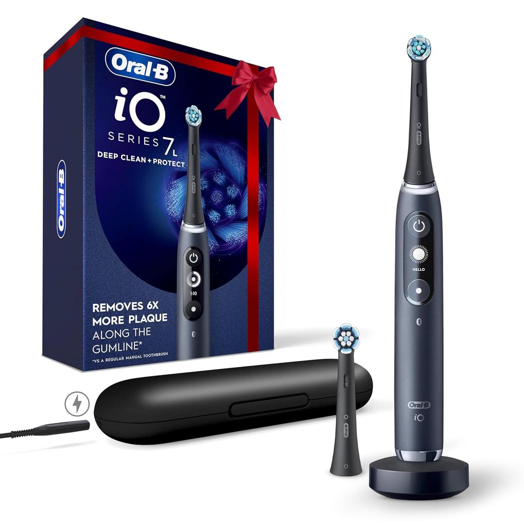 Oral-B iO Deep Clean + Protect Rechargeable Electric Toothbrush, Black with a iO Series 7 Toothbrush, 2 Replacement Brush Heads, and a Charging Travel Case