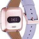 WFEAGL Leather Band for Fitbit Versa - Top Grain Leather Replacement Strap with Lilac Band and Rosegold Buckle