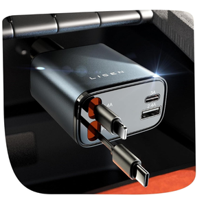 LISEN Retractable Car Charger, Gifts for Him Her, Car Adapter USB C Fast Charger, gifts for Mothers Day Travel Essentials kits Car Accessories for Men Women Gifts for iPhone 17 16 15 14 13 Samsung S26