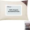 USlixury Buckwheat Pillow 15"X19" with Extra Buckwheat Husks - Adjustable Height and Firmness, Organic and Machine Washable Cover, Firm Neck Support for Back/Side/Stomach Sleepers, Beige