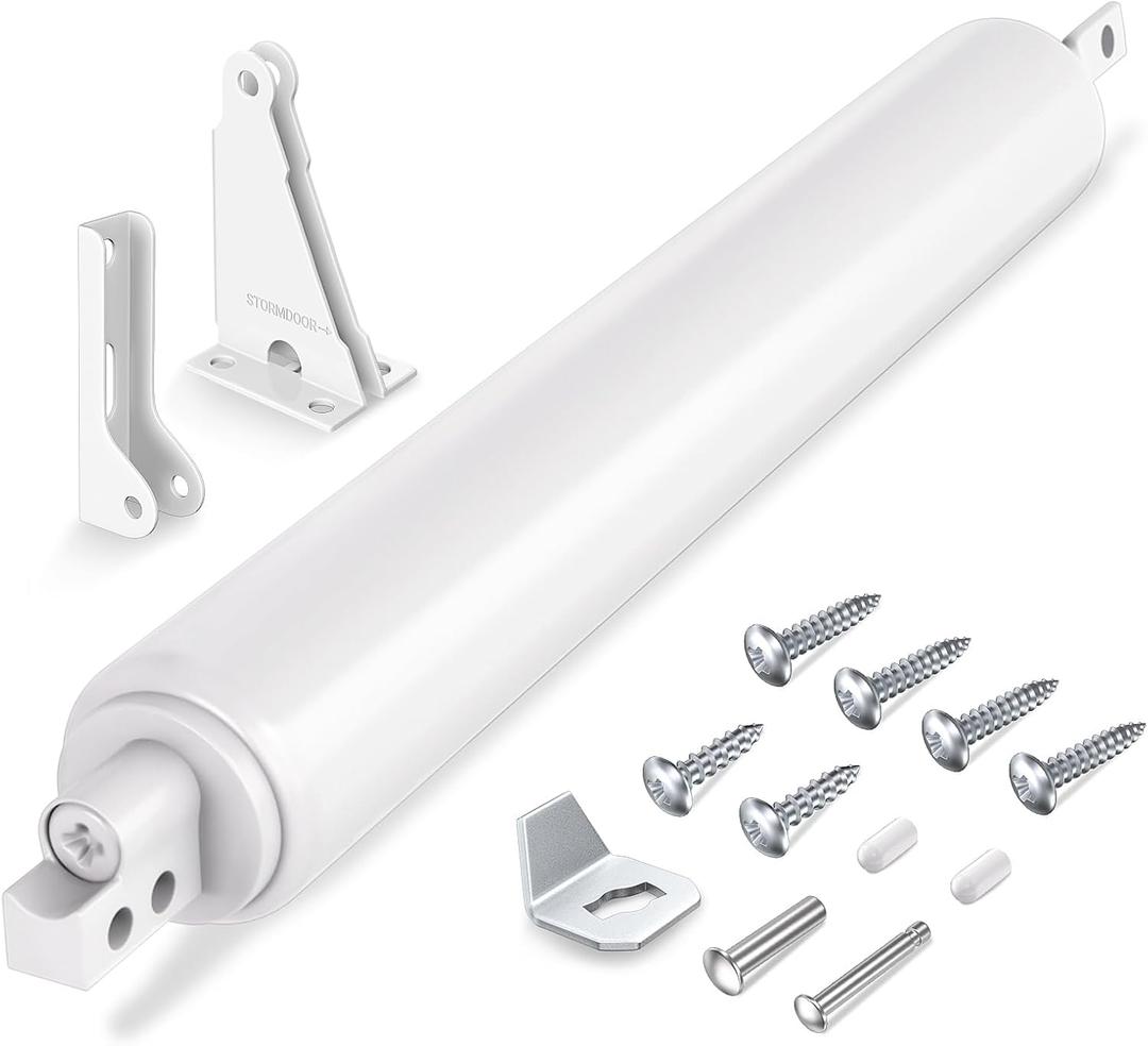 EVOULTES Automatic Storm Door Closer, Pneumatic Screen Door Closer with Adjustable Closing Speed, Window Closer Safety Closure with Hold Open for Storm (White)