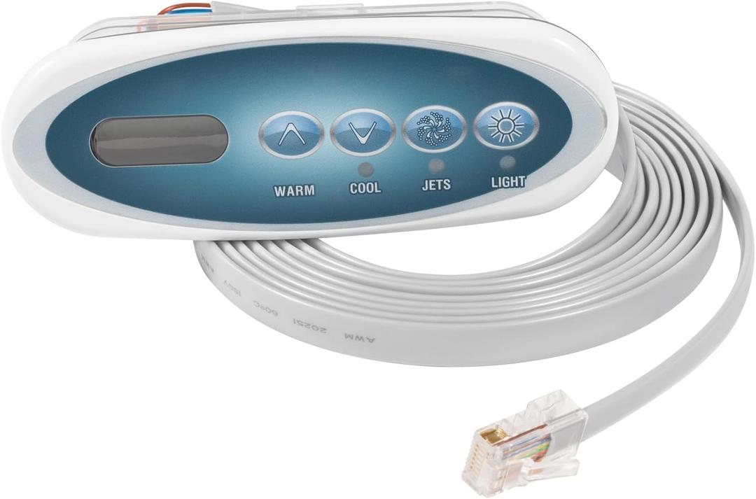 53238 Mini Oval 4-Button Topside Control Panel for Balboa VL200 Heat Jacket SystemHot Tub Spa Temperature Controller with LCD, RJ45 8-Pin, Includes 55472 (Topside) & 11393 (Overlay)- 7ft(84") Cord