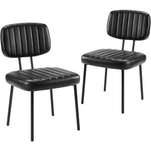 Dining Chairs Set of 2, Mid Century Modern Upholstered Kitchen Chair with PU Leather Cushion Seat & Metal Legs for Home/Living Room/Bedroom/Office-Black