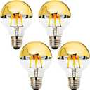 E26 4W Half Chrome Light Dimmable G25(G80), Warm White 2700K 40W Equivalent Led Globe Filament Vintage Anti-Glare Bulbs with Golden Mirror Top for Indoor Home Lighting, AC 110V(4-Pack)