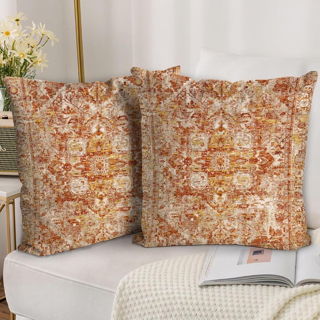 Boho Throw Pillow Covers 18x18 inch Set of 2,Bohemian Vintage Carpet Pattern Antique Ethnic Decor Double Sided Pattern Cushion Cover Soft Pillow Case Living Sofa Room Bed Square Pillow Cover